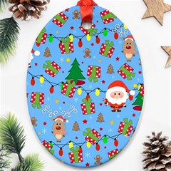 Santa And Rudolph Pattern Oval Ornament (two Sides) by Valentinaart