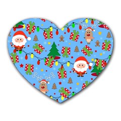 Santa And Rudolph Pattern Heart Mousepads by Valentinaart