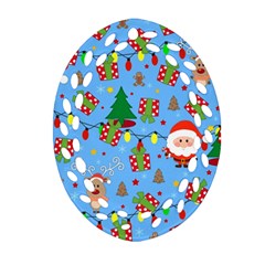 Santa And Rudolph Pattern Oval Filigree Ornament (two Sides) by Valentinaart