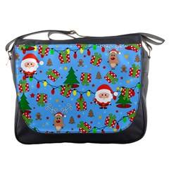 Santa And Rudolph Pattern Messenger Bags by Valentinaart