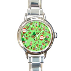 Santa And Rudolph Pattern Round Italian Charm Watch by Valentinaart