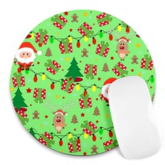 Santa And Rudolph Pattern Round Mousepads by Valentinaart