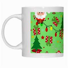 Santa And Rudolph Pattern White Mugs by Valentinaart