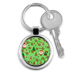 Santa And Rudolph Pattern Key Chains (round)  by Valentinaart