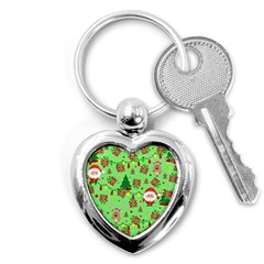 Santa And Rudolph Pattern Key Chains (heart)  by Valentinaart