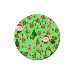 Santa And Rudolph Pattern Rubber Round Coaster (4 Pack)  by Valentinaart