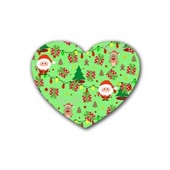 Santa And Rudolph Pattern Rubber Coaster (heart)  by Valentinaart