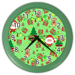 Santa And Rudolph Pattern Color Wall Clocks by Valentinaart