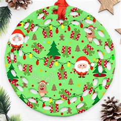 Santa And Rudolph Pattern Round Filigree Ornament (two Sides) by Valentinaart