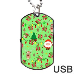 Santa And Rudolph Pattern Dog Tag Usb Flash (one Side) by Valentinaart