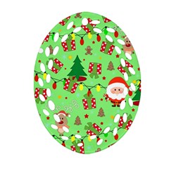 Santa And Rudolph Pattern Ornament (oval Filigree) by Valentinaart