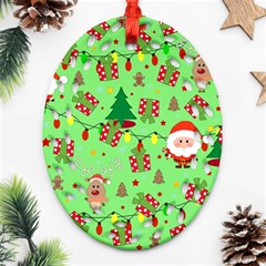 Santa And Rudolph Pattern Oval Filigree Ornament (two Sides) by Valentinaart