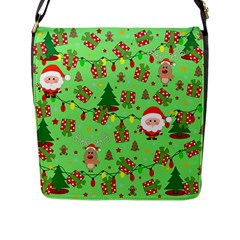 Santa And Rudolph Pattern Flap Messenger Bag (l) 