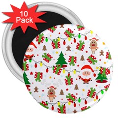 Santa And Rudolph Pattern 3  Magnets (10 Pack)  by Valentinaart