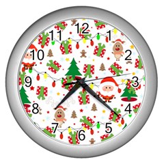 Santa And Rudolph Pattern Wall Clocks (silver)  by Valentinaart