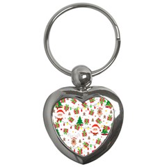 Santa And Rudolph Pattern Key Chains (heart)  by Valentinaart