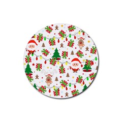 Santa And Rudolph Pattern Rubber Round Coaster (4 Pack)  by Valentinaart