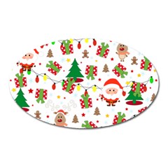 Santa And Rudolph Pattern Oval Magnet by Valentinaart