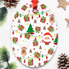 Santa And Rudolph Pattern Oval Ornament (two Sides) by Valentinaart