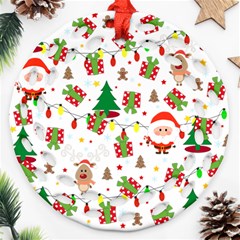 Santa And Rudolph Pattern Round Filigree Ornament (two Sides) by Valentinaart