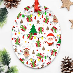 Santa And Rudolph Pattern Oval Filigree Ornament (two Sides) by Valentinaart