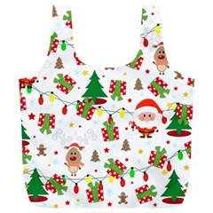 Santa And Rudolph Pattern Full Print Recycle Bags (l)  by Valentinaart