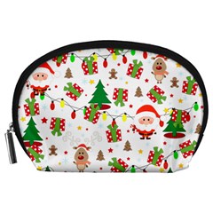 Santa And Rudolph Pattern Accessory Pouches (large)  by Valentinaart