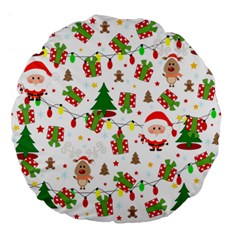 Santa And Rudolph Pattern Large 18  Premium Flano Round Cushions by Valentinaart