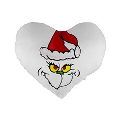 Grinch Standard 16  Premium Flano Heart Shape Cushions by Valentinaart