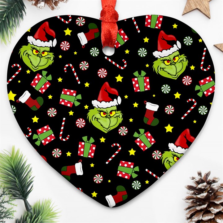 Grinch pattern Heart Ornament (Two Sides)