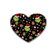 Grinch Pattern Rubber Coaster (heart)  by Valentinaart