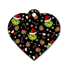 Grinch Pattern Dog Tag Heart (two Sides) by Valentinaart