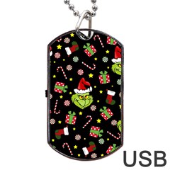 Grinch Pattern Dog Tag Usb Flash (one Side) by Valentinaart