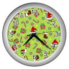 Grinch Pattern Wall Clocks (silver)  by Valentinaart