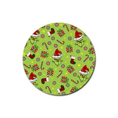 Grinch Pattern Rubber Round Coaster (4 Pack)  by Valentinaart