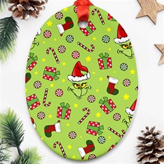 Grinch Pattern Oval Ornament (two Sides) by Valentinaart