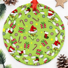 Grinch Pattern Round Filigree Ornament (two Sides) by Valentinaart