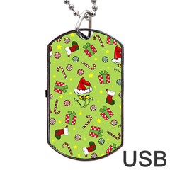 Grinch Pattern Dog Tag Usb Flash (one Side) by Valentinaart