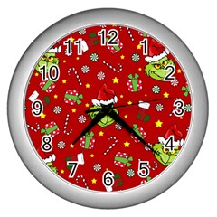 Grinch Pattern Wall Clocks (silver)  by Valentinaart