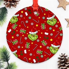 Grinch Pattern Round Ornament (two Sides) by Valentinaart