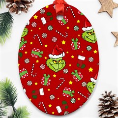 Grinch Pattern Oval Ornament (two Sides) by Valentinaart