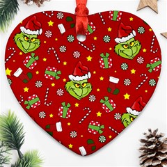 Grinch Pattern Heart Ornament (two Sides) by Valentinaart