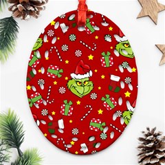 Grinch Pattern Ornament (oval Filigree) by Valentinaart