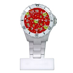 Grinch Pattern Plastic Nurses Watch by Valentinaart