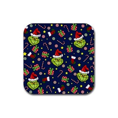 Grinch Pattern Rubber Coaster (square)  by Valentinaart