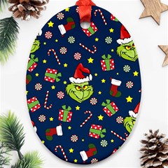 Grinch Pattern Oval Ornament (two Sides) by Valentinaart