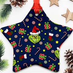 Grinch Pattern Star Ornament (two Sides) by Valentinaart