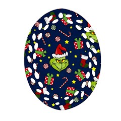 Grinch Pattern Ornament (oval Filigree) by Valentinaart