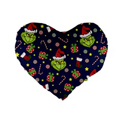 Grinch Pattern Standard 16  Premium Heart Shape Cushions by Valentinaart