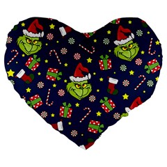 Grinch Pattern Large 19  Premium Flano Heart Shape Cushions by Valentinaart